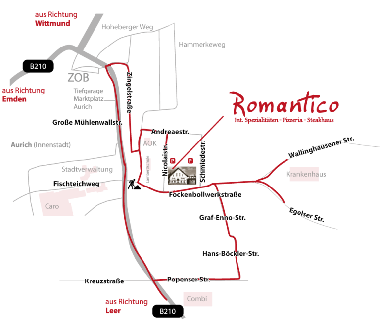 Restaurant Romantico Aurich Int. Spezialitäten - Pizzeria - Steakhaus - Anfahrtskarte